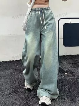 Повседневные джинсы с кулиской на талии, широкими штанинами, свободного кроя Dazy, синий