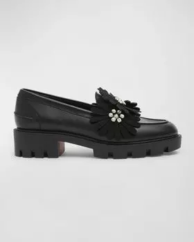 Повседневные лоферы Flora Flowers на красной подошве Christian Louboutin, цвет Black
