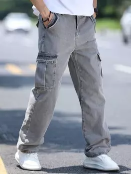 Повседневные однотонные прямые джинсы Homme с карманами Manfinity, серый