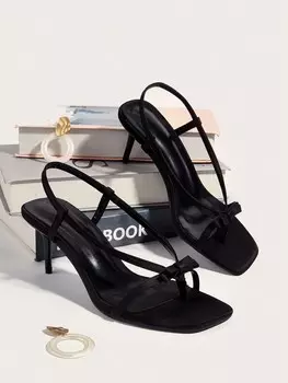 Повседневные праздничные черные босоножки на высоком каблуке с бантом, черный