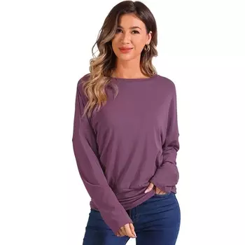 Повседневные вязаные топы с длинными рукавами для женщин, свободный пуловер с заниженными плечами, рубашка, блузка ALLEGRA K, цвет Plum Purple