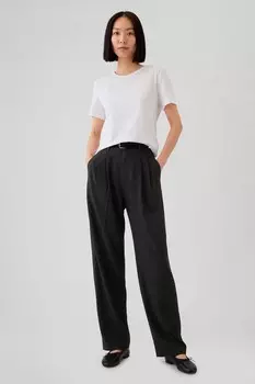 Повседневные зауженные брюки из чесаного твила с высокой талией и складками Gap, черный