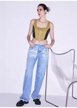 Повседневные женские джинсовые брюки цвета индиго со средней талией и широкими штанинами Twist