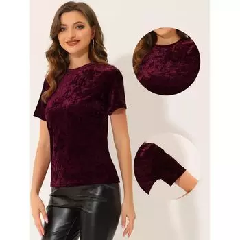 Повседневный бархатный топ для женской однотонной футболки с коротким рукавом и круглым вырезом ALLEGRA K, розовый