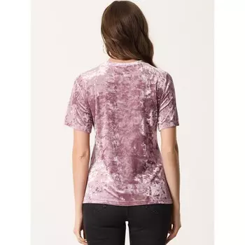 Повседневный бархатный топ для женской однотонной футболки с коротким рукавом и круглым вырезом ALLEGRA K, цвет Hot Pink