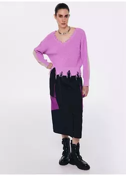 Повседневный фиолетовый женский свитер с v-образным вырезом Twist