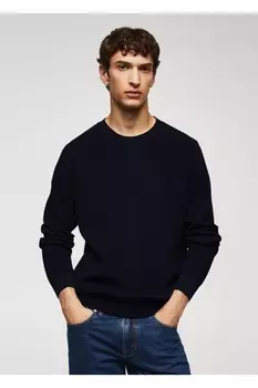 Повседневный хлопковый свитер Mango, темно-синий