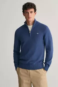 Повседневный хлопковый свитер на молнии 1/2 Gant, синий