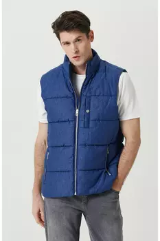 Повседневный льняной жилет цвета индиго с воротником-стойкой Network, темно-синий