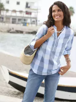 Повседневный образ Блузка без шнуровки Casual Looks, цвет Marine-Wei-Kariert