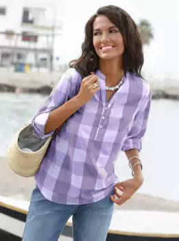 Повседневный образ Блузка без шнуровки Casual Looks, цвет Lavendel-Wei-Kariert