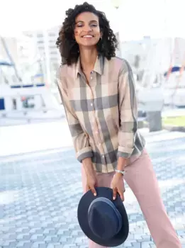 Повседневный образ блузка с длинными рукавами Casual Looks, цвет Ros-Taupe-Kariert