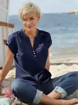 Повседневный образ Блузка с короткими рукавами Casual Looks, цвет морской волны