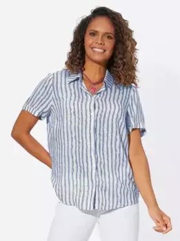 Повседневный образ Блузка с короткими рукавами Casual Looks, цвет Taubenblau-Ecru-Gestreift