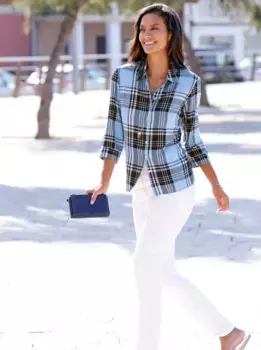 Повседневный образ блузка в клетку Casual Looks, цвет Eisblau-Apricot-Kariert