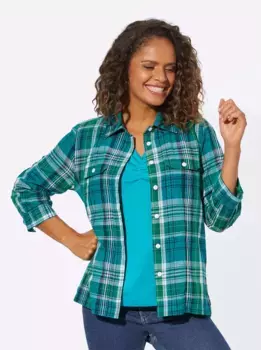 Повседневный образ блузка в клетку Casual Looks, бирюзовый