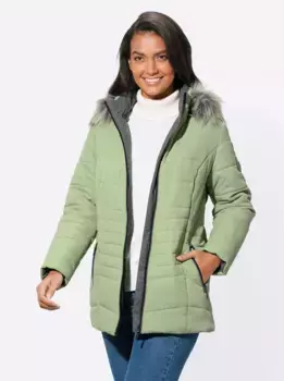 Повседневный образ: длинная куртка с капюшоном Casual Looks, цвет Eucalyptus