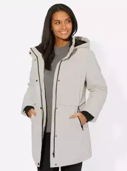 Повседневный образ: длинная куртка с капюшоном Casual Looks, серый