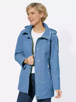 Повседневный образ: длинная куртка с капюшоном Casual Looks, синий