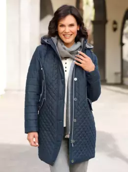 Повседневный образ: длинная куртка с капюшоном Casual Looks, синий