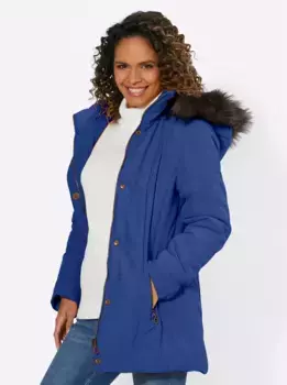 Повседневный образ: длинная куртка с капюшоном Casual Looks, синий