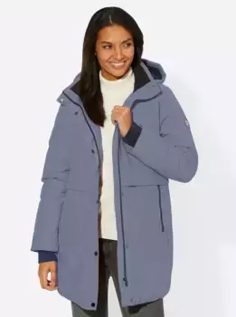 Повседневный образ: длинная куртка с капюшоном Casual Looks, голубой