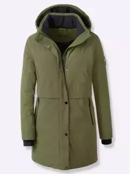 Повседневный образ: длинная куртка с капюшоном Casual Looks, оливковый