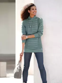 Повседневный образ Длинный пуловер "Длинный пуловер" Casual Looks, цвет Jade