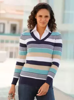 Повседневный образ Свитер 2-в-1 "Свитер" Casual Looks, цвет морской волны