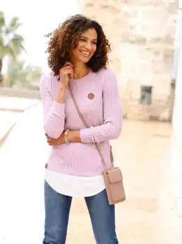 Повседневный образ Свитер с круглым вырезом "Пуловер" Casual Looks, цвет Mauve-Wei-Meliert