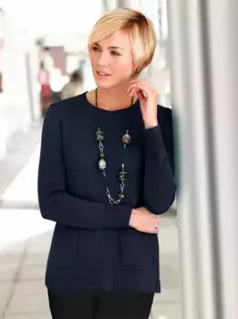 Повседневный образ Свитер с круглым вырезом "Пуловер" Casual Looks, цвет морской волны