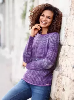 Повседневный образ Свитер с круглым вырезом "Пуловер" Casual Looks, цвет Lila-Marine-Gemustert