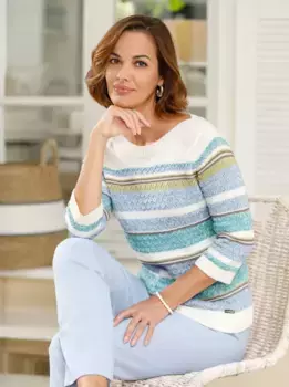 Повседневный образ Свитер с рукавами 3/4 "Пуловер" Casual Looks, цвет Ecru-Bleu-Geringelt