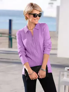 Повседневный образ Свитер с воротником-поло "Пуловер" Casual Looks, цвет Flieder