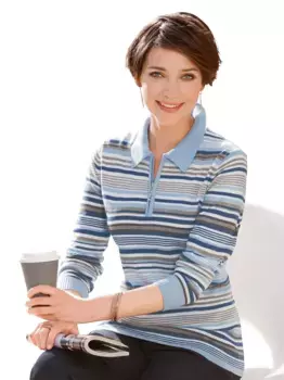 Повседневный образ Свитер с воротником-поло "Пуловер" Casual Looks, цвет Bleu-Geringelt