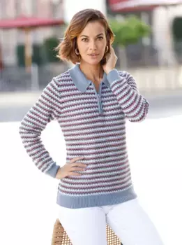 Повседневный образ Свитер с воротником-поло "Пуловер" Casual Looks, цвет Bleu-Erdbeere-Gemustert