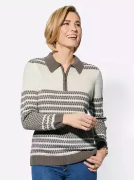 Повседневный образ Свитер с воротником-поло "Пуловер" Casual Looks, бежевый