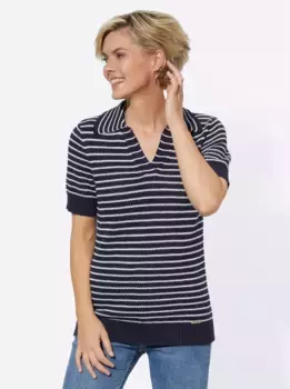 Повседневный образ Свитер с воротником-поло "Свитер с короткими рукавами" Casual Looks, цвет Marine-Wei-Geringelt