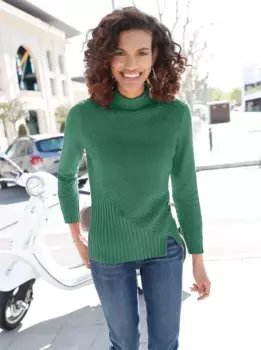 Повседневный образ Свитер с воротником-стойкой "Пуловер" Casual Looks, зеленый