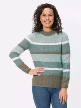 Повседневный образ Свитер с воротником-стойкой "Пуловер" Casual Looks, цвет Jade-Taupe-Geringelt