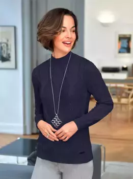 Повседневный образ Свитер с воротником-стойкой "Пуловер" Casual Looks, цвет морской волны
