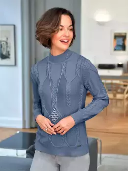 Повседневный образ Свитер с воротником-стойкой "Пуловер" Casual Looks, синий