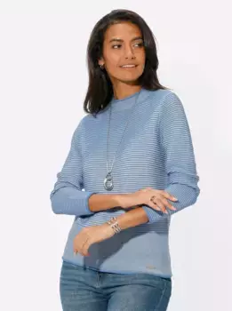 Повседневный образ Свитер с воротником-стойкой "Пуловер" Casual Looks, цвет Mittelblau-Ecru-Geringelt
