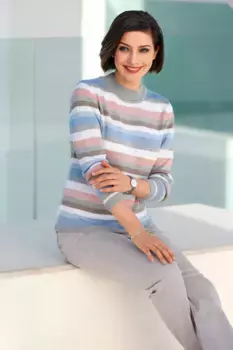 Повседневный образ Свитер с воротником-стойкой "Пуловер" Casual Looks, цвет Ros-Bleu-Geringelt