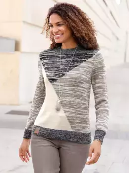 Повседневный образ Свитер с воротником-стойкой "Пуловер" Casual Looks, цвет Taupe-Schwarz-Meliert