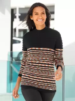 Повседневный образ Свитер с воротником-стойкой "Свитер с воротником-стойкой" Casual Looks, цвет Schwarz-Rostrot-Geringelt