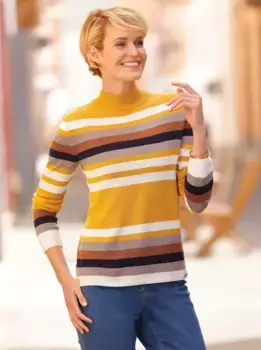 Повседневный образ Свитер с воротником-стойкой "Свитер с воротником-стойкой" Casual Looks, цвет Ocker-Cognac-Geringelt