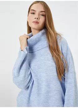 Повседневный однотонный легкий свитер цвета индиго с высоким воротником Koton