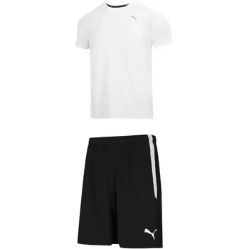 Повседневный спортивный мужской комплект: белая футболка и черные шорты Puma, черный