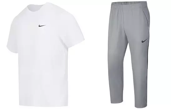 Повседневный спортивный мужской комплект: белая футболка + серые брюки Nike, цвет Set (white T-shirt + gray trousers)
